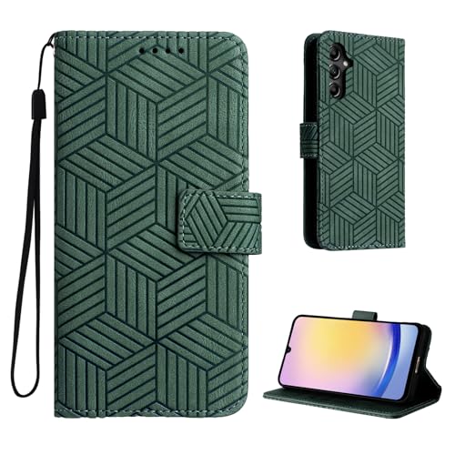 Auslbin Samsung Galaxy A25 5G Hülle Flip Handyhülle Samsung A25 5G Hülle Geometrischen Stil Schutzhülle mit Magnetschnalle PU-Leder Taschen für SM-A256E/DS, Grün von Auslbin