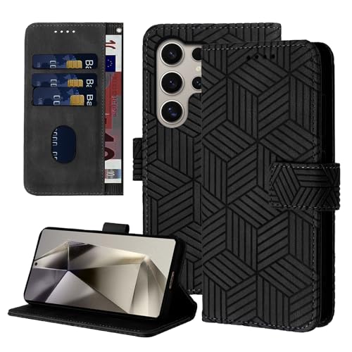 Auslbin Flip Hülle für Samsung Galaxy S24 Ultra 5G 6.8, Geometrischen Stil S24 Ultra/SM-S928 Handyhülle mit Magnetschnalle aus PU-Leder, Schwarz von Auslbin