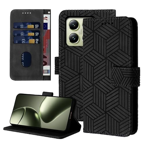 Auslbin Xiaomi 14T Hülle Flip Handyhülle Xiaomi 14T Geometrischen Stil Xiaomi 14 T Hülle mit Magnetschnalle PU-Leder Xiaomi 14T Case, Schwarz von Auslbin