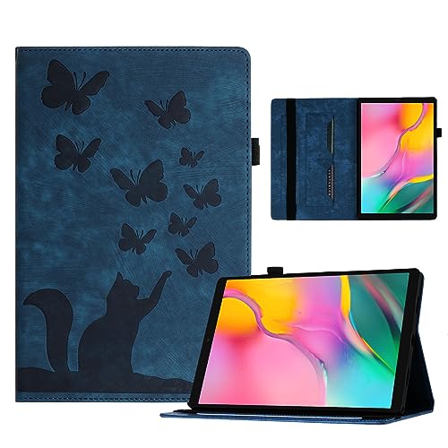 Auslbin Geprägte Samsung Galaxy Tab A 10.1 Hülle 2019 T510, Schmetterlings und Katzen Themen Retro PU Leder Tablet Hülle für Samsung Galaxy Tab A 10.1 2019 / T510 T515, Blau von Auslbin