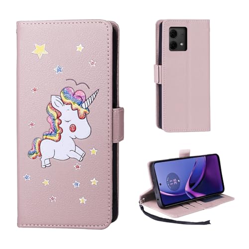 Auslbin Hülle für Motorola Moto G84 5G 6.5", Schutzhülle im Cartoon Einhorn Stil für Moto G84/ XT2347 PU Ständer Handyhülle, Rosa von Auslbin