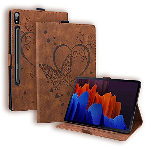 Auslbin Hülle für Samsung Galaxy S8 Plus S7 Plus S7 FE 12.4" Schutzhülle Schmetterling PU Leder Auto Schlaf/Aufwach Case mit Stand für SM-X800 SM-T970 SM-T730,Braun von Auslbin