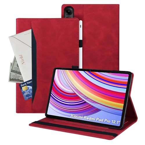 Auslbin Hülle für Xiaomi Redmi Pad Pro 12.1" 2024, Polether -Tablet Geeignet für Redmi Pad Pro, Klassischer Lederstil Xiaomi Poco Pad Hülle mit Standfunktion, Rot von Auslbin