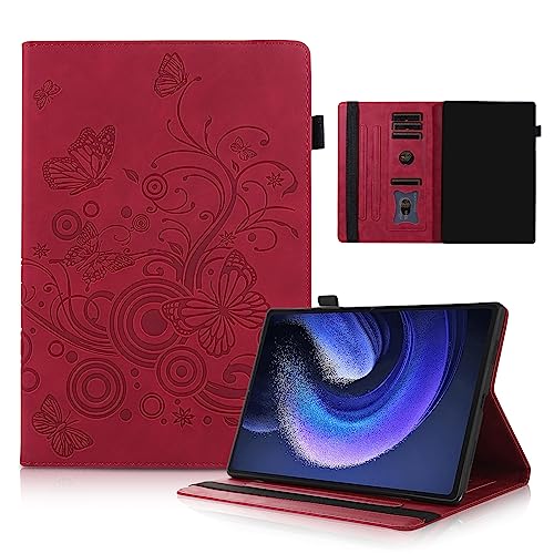 Austin Xiaomi Pad 6 11" Hülle, Folio Pu Tablethülle, für Xiaomi Pad 6 Pro, Anti-Kraper Tabletten Flip Schutzhülle, Schmetterling Tasche, Rot von Auslbin
