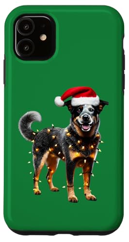 Hülle für iPhone 11 Australischer Rinderhund mit Weihnachtsmannmütze, Weihnachtsbeleuchtung von Australian Cattle Dog Christmas Products