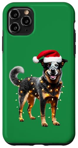 Hülle für iPhone 11 Pro Max Australischer Rinderhund mit Weihnachtsmannmütze, Weihnachtsbeleuchtung von Australian Cattle Dog Christmas Products