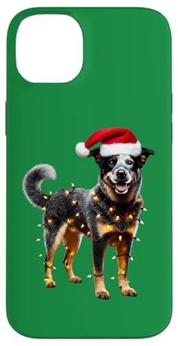 Hülle für iPhone 14 Plus Australischer Rinderhund mit Weihnachtsmannmütze, Weihnachtsbeleuchtung von Australian Cattle Dog Christmas Products