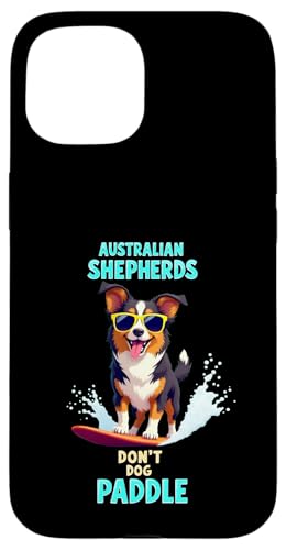 Cooler Australian Shepherd Surfing Dog Hülle für iPhone 15 von Australian Shepherd Fun Designs