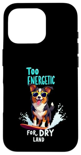 Cooler Australian Shepherd Surfing Dog Hülle für iPhone 16 Pro von Australian Shepherd Fun Designs