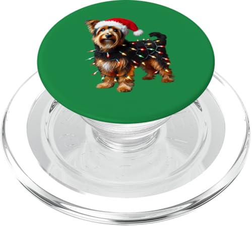 Australian Terrier Hund Weihnachtsmannmütze Weihnachtsbeleuchtung Besitzer Mama PopSockets PopGrip für MagSafe von Australian Terrier Dog Christmas Products