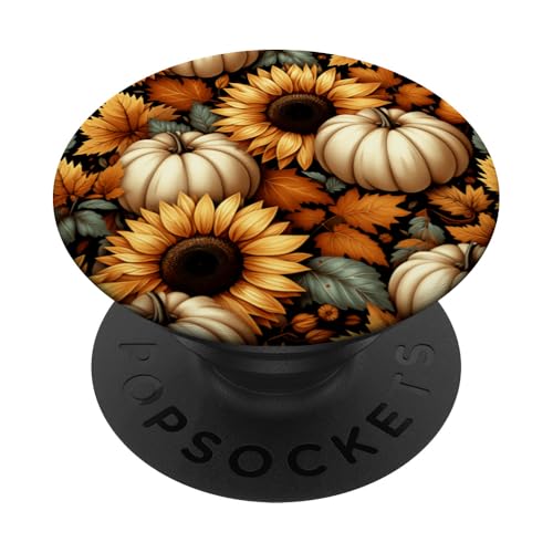 Herbstlaub Herbstsaison Halloween Kürbisse Sonnenblumen PopSockets Klebender PopGrip von Autumn Floral & Harvest Themed Pumpkins Sunflowers