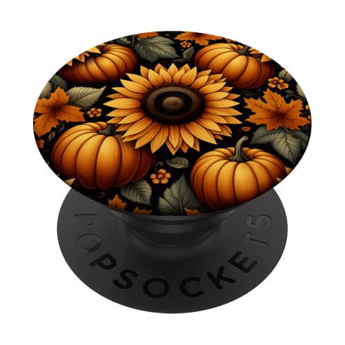 Herbstlaub Herbstsaison Halloween Kürbisse Sonnenblumen PopSockets Klebender PopGrip von Autumn Floral & Harvest Themed Pumpkins Sunflowers