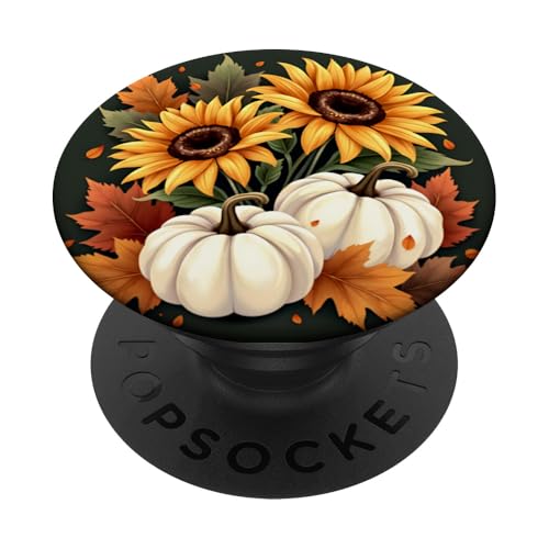 Herbstlaub Herbstsaison Halloween Kürbisse Sonnenblumen PopSockets Klebender PopGrip von Autumn Floral & Harvest Themed Pumpkins Sunflowers