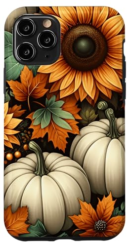 Hülle für iPhone 11 Pro Kürbisse Sonnenblumen Herbstblätter Herbstsaison Halloween von Autumn Floral & Harvest Themed Pumpkins Sunflowers