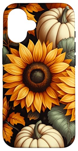 Hülle für iPhone 16 Herbstlaub Herbstsaison Halloween Kürbisse Sonnenblumen von Autumn Floral & Harvest Themed Pumpkins Sunflowers