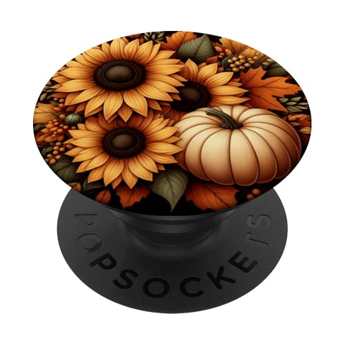 Kürbisse Sonnenblumen Herbstblätter Herbstsaison Halloween PopSockets Klebender PopGrip von Autumn Floral & Harvest Themed Pumpkins Sunflowers