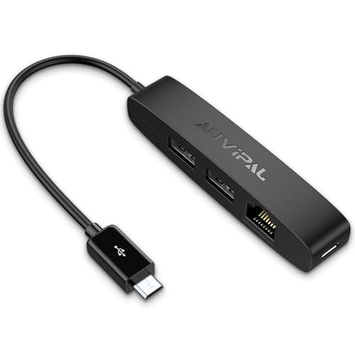 AuviPal 3-in-1 Micro USB Ethernet Adapter, OTG Hub mit 2 USB Ports und 1 RJ45 Port für Fire TV Stick, Raspberry Pi Zero, Google Chromecast Ultra und TiVo Stream 4K - Schwarz von AuviPal