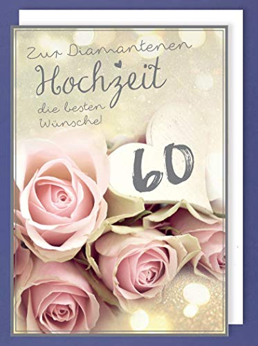 Riesen Karte Diamant Hochzeit 60 Grußkarte Foliendruck Rosen A4 von AvanCarte