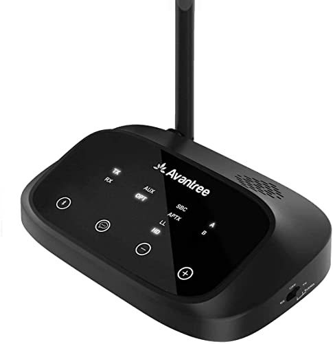 Avantree Oasis Plus aptX HD Low Latency Bluetooth 5.0 Transmitter Sender Empfänger für TV, Drahtloser Audioadapter für Kopfhörer, Bypass-Unterstützung, Große Reichweite, Touchscreen, Sprachanleitung von Avantree