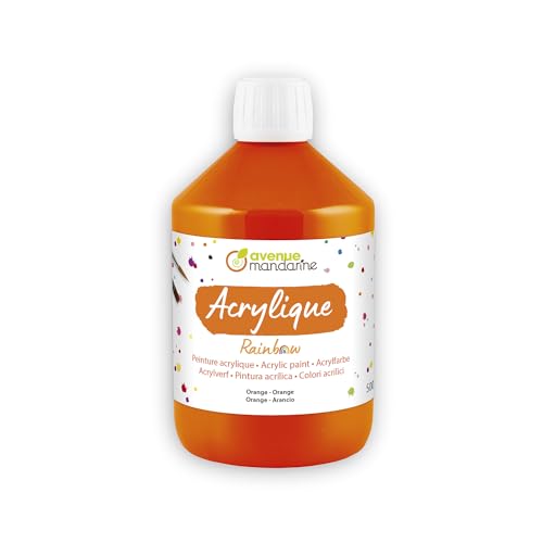 AVENUE MANDARINE RB0250500752C - Flasche Rainbow Schul-Acrylfarbe auf Wasserbasis für Kinder, 500 ML, ideal für Kita & DIY-Aktivitäten, Matt Orange, 1 Stück von Avenue Mandarine