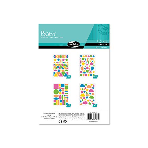 Maildor AE057C Baby Stickers Packung (mit 20 Bögen in Format DIN A5, 14,8 x 21cm, ideal für Kinder ab 2 Jahren) 1 Pack neon von Maildor