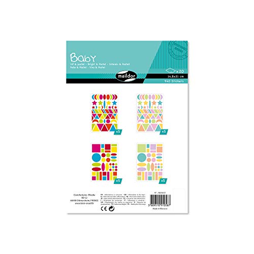 Maildor AE058C Baby Packung Stickers (mit 20 Bögen in Format DIN A5, 14, 8 x 21cm, ideal für Kinder ab 2 Jahren, geometrische Formen) 1 Pack von Maildor