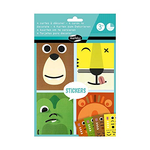 Maildor AF019C kreativ Sticker-Set (mit 4 Tierportraits zum Verzieren, ideal für Kinder ab 3 Jahren, ideales Bastelprojekt, Tierportraits) 1 Set von Maildor