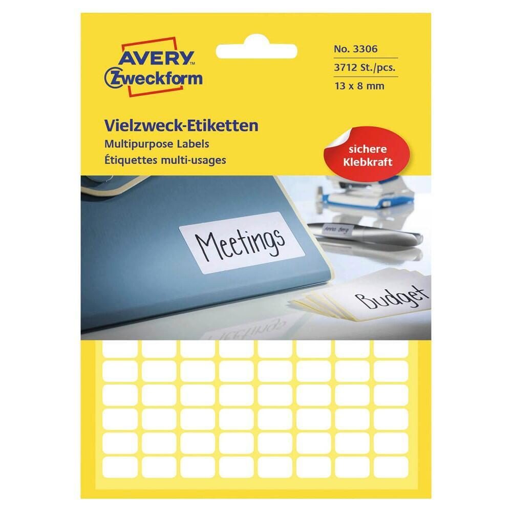 AVERY Zweckform Etiketten 3306 13,0 x 8,0 mm weiß - 3.712 Stück von Avery Zweckform