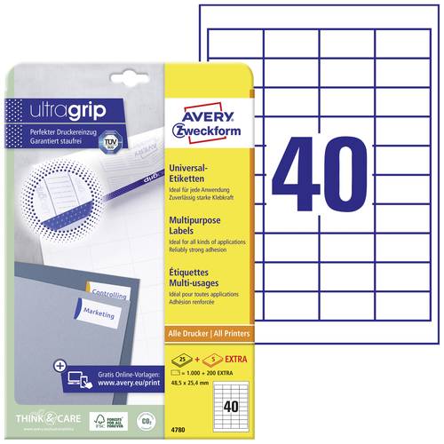 Avery-Zweckform 4780 Universal-Etiketten 48.5 x 25.4mm Papier Weiß 1200 St. Permanent haftend Tinte von Avery-Zweckform