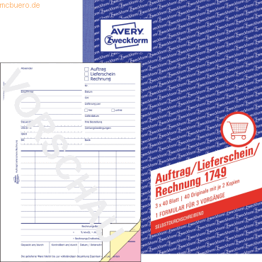 Avery Zweckform Formularbuch Auftrag/Lieferschein/Rechnung A5 selbstdu von Avery Zweckform