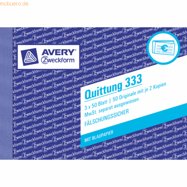 Avery Zweckform Formularbuch Quittungen A6 mit MWST 3x50 Blatt von Avery Zweckform