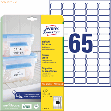 Avery Zweckform Tiefkühletiketten 38,1x21,2mm Inkjet/Laser/Copy weiß V von Avery Zweckform