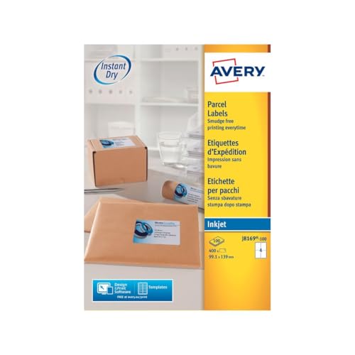 AVERY Zweckform schnelltrocknende Adressetiketten für Tintenstrahldrucker 4 pro Blatt 139 x 99,1 mm 400 Etiketten weiß von Avery