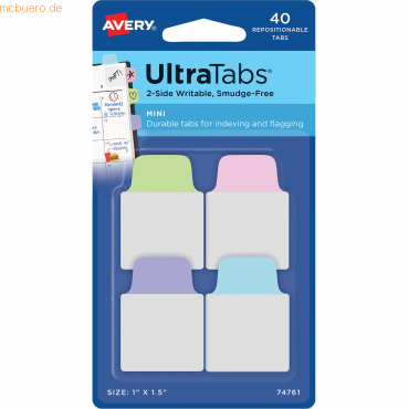 Avery Haftstreifen UltraTabs 25,4x38,1 mm pastellfarbig VE=40 Stück von Avery