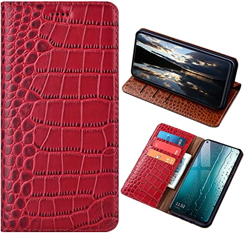 Schutzhülle für Samsung S10, Leder, luxuriös, Krokodil-Textur, echtes Leder, Flip Cover für Samsung Galaxy S10 4G (6,1 Zoll) mit Geldbörse, Rot von Aveuri