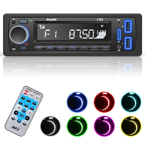 Autoradio Bluetooth 5.0,Avylet Autoradio mit Bluetooth Freisprecheinrichtung,7 Farben FM Autoradio 1 Din mit 2 USB/AUX/SD Karte/MP3-Player von Avylet