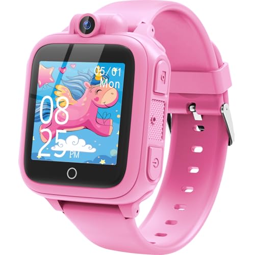 Awatty Smartwatch Kinder, Kinderuhr Jungen Mädchen, Kinderspielzeug 3 4 5 6 7 8 9 10 11 12 Jahre, Geburtstagsgeschenke, mit 90° drehbare Kamera, 14 Spiele, Musik, Wecker, Stoppuhr, Datum - Rosa von Awatty