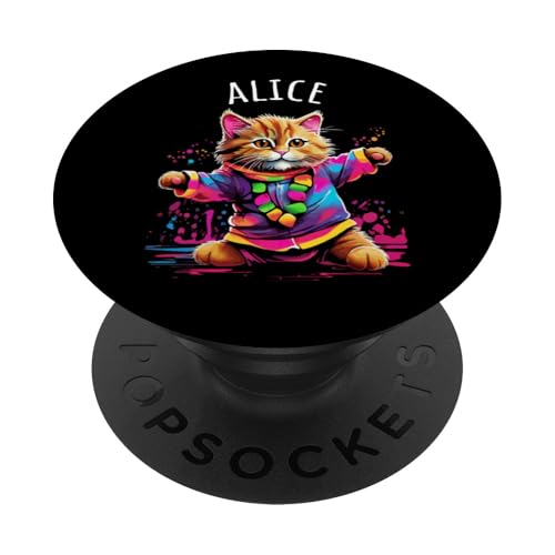 Alice Bunte tanzende Katze Design für Mädchen Name Alice PopSockets Klebender PopGrip von Awesome Alice Designs for Girls Name Alice