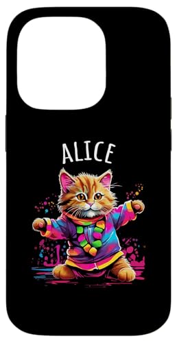 Hülle für iPhone 14 Pro Alice Bunte tanzende Katze Design für Mädchen Name Alice von Awesome Alice Designs for Girls Name Alice