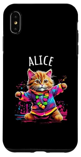 Hülle für iPhone XS Max Alice Bunte tanzende Katze Design für Mädchen Name Alice von Awesome Alice Designs for Girls Name Alice