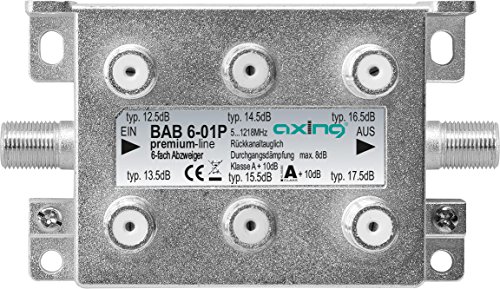 Axing BAB 6-01P 6-Fach Abzweiger Kabelfernsehen CATV Multimedia DVB-T2 Klasse A+, 10dB, 5-1218 MHz Metall von Axing