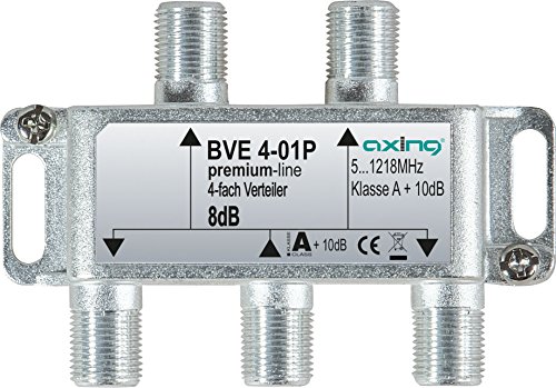 Axing BVE 4-01P 4-fach Verteiler Kabelfernsehen CATV Multimedia DVB-T2 Klasse A+, 10dB, 5-1218 MHz metall von Axing