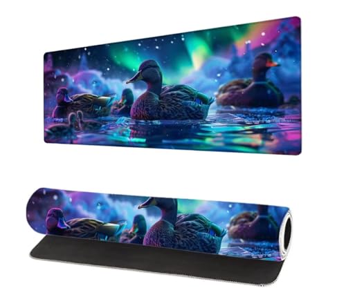 Gaming Mauspad Aurora XXL 600x300x3mm, Ente Mousepad groß Schreibtischunterlage, Mouse Pad mit Vernähte Kanten, WassXerdicht Anti-Rutsch Mousepad Desk Pad, Verbessert Präzision und Geschwindigkei J-4 von Aynaeinn