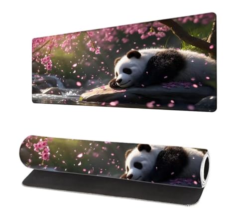 Gaming Mauspad Blume XXL 800x400x3mm, Panda Mousepad groß Schreibtischunterlage, Mouse Pad mit Vernähte Kanten, WassXerdicht Anti-Rutsch Mousepad Desk Pad, Verbessert Präzision und Geschwindigkei B-5 von Aynaeinn