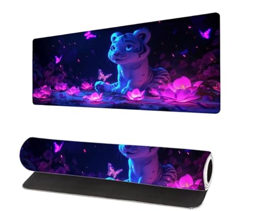 Gaming Mauspad Blume XXL 800x400x3mm, Weißer Tiger Mousepad groß Schreibtischunterlage, Mouse Pad mit Vernähte Kanten, WassXerdicht Anti-Rutsch Mousepad, Verbessert Präzision und Geschwindigkei Y-3 von Aynaeinn