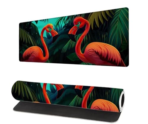 Gaming Mauspad Flamingo XXL 1000x500x3mm, Blätter Mousepad groß Schreibtischunterlage, Mouse Pad mit Vernähte Kanten, WassXerdicht Anti-Rutsch Mousepad, Verbessert Präzision und Geschwindigkei N-3 von Aynaeinn