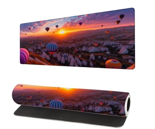 Gaming Mauspad Landschaft XXL 1000x500x3mm, Heißluftballon Mousepad groß Schreibtischunterlage, Mouse Pad mit Vernähte Kanten, WassXerdicht Anti-Rutsch, Verbessert Präzision und Geschwindigkei J-2 von Aynaeinn