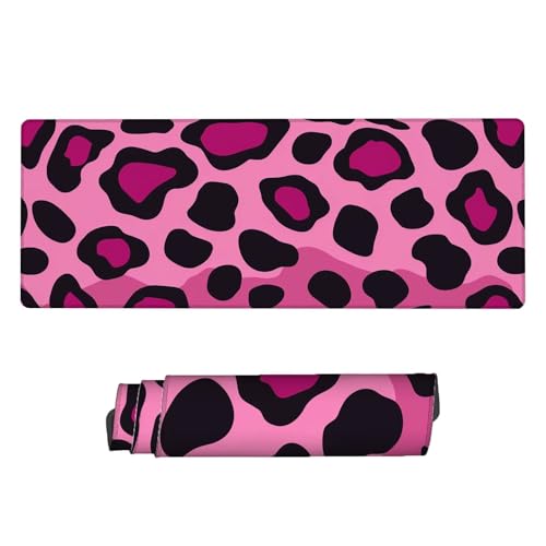 Gaming Mauspad Rosa Mousepad XXL 800 x 300 x 3 mm, Schreibtischunterlage Leopard, rutschfeste Gummibasis, Wasserdicht Mauspad Gaming, Großes Mousepad mit Vernähte Kanten, Mauspad Gaming Zubehör T-8 von Aynaeinn