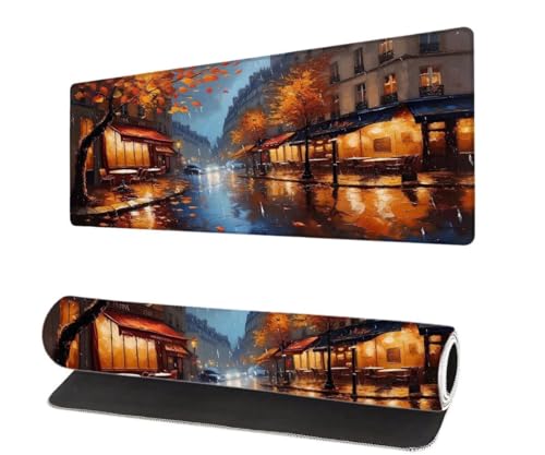 Gaming Mauspad Stadt XXL 1000x500x3mm, Straße Mousepad groß Schreibtischunterlage, Mouse Pad mit Vernähte Kanten, WassXerdicht Anti-Rutsch Mousepad, Verbessert Präzision und Geschwindigkei U-0 von Aynaeinn