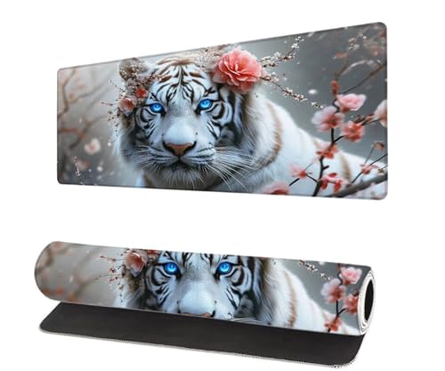 Gaming Mauspad Tiger XXL 800x400x3mm, Blume Mousepad groß Schreibtischunterlage, Mouse Pad mit Vernähte Kanten, WassXerdicht Anti-Rutsch Mousepad Desk Pad, Verbessert Präzision und Geschwindigkei L-9 von Aynaeinn